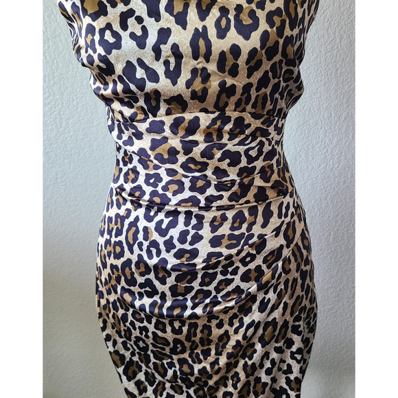 VTG Cache Leopard Animal Print Women Dress SZ 2 Silky Ruched Body Con Evening - Picture 8 of 9
